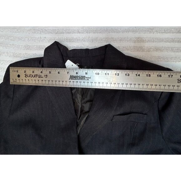 Ai Fei Si Lisueyne Pinstripe 2 Button Double Breasted Suit Jacket XL Black New - Picture 6 of 9